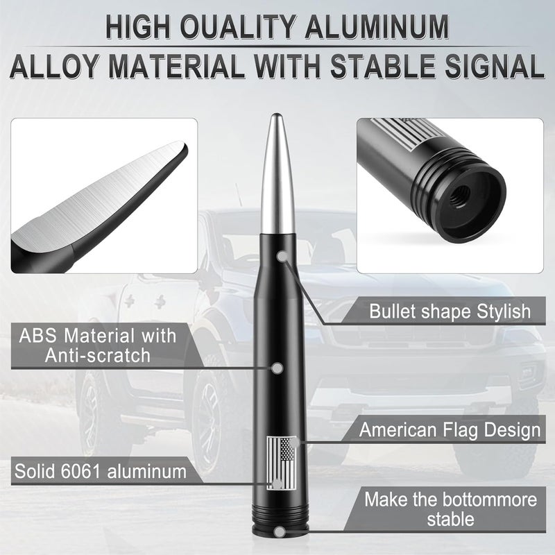 BJSIA American Flag Antenna for Truck with Valve Stem Caps - Universal Compatible with Ford, Dodge, Chevrolet, GMC, Jeep, Toyota Truck Car Accessories, Heavy Duty Pickup Trucks Accessories - Silver - Image 3